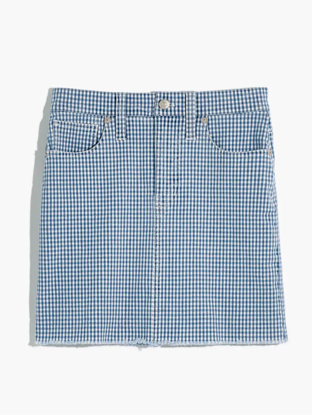 Madewell Stretch Straight Mini Skirt in Gingham: Raw-Hemmed Edition